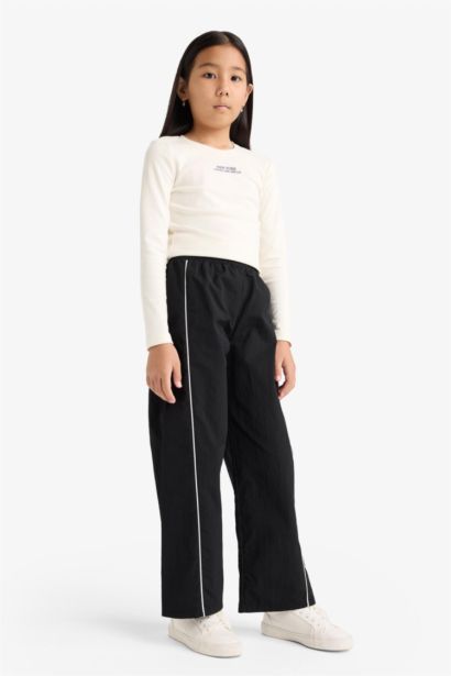 Wide Leg Esnek Bantlı Paça Paraşüt Pantolon Kız Çocuk