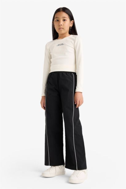 Wide Leg Esnek Bantlı Paça Paraşüt Pantolon Kız Çocuk