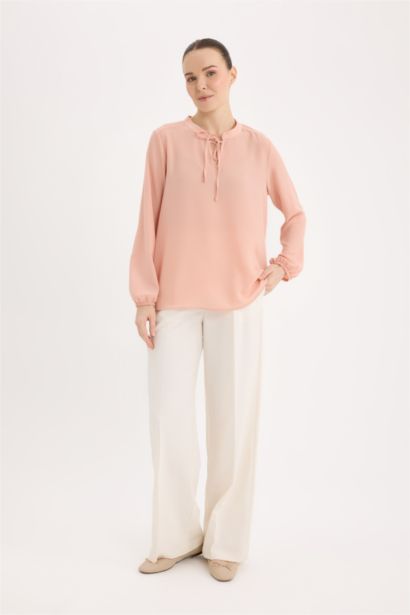 Crochet Neck Basic Long Sleeve Blouse