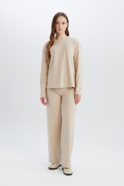 Regular Fıt Bisiklet Yaka Selanik Kumaş Uzun Kollu Tişört