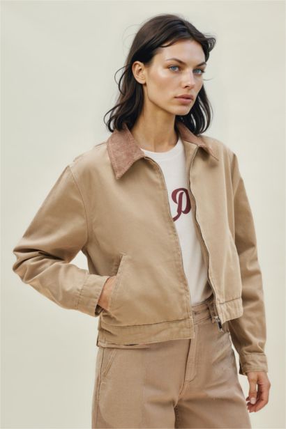 Регулярный Крой Контрастный Воротник Пиджак из Хлопка с Карманами