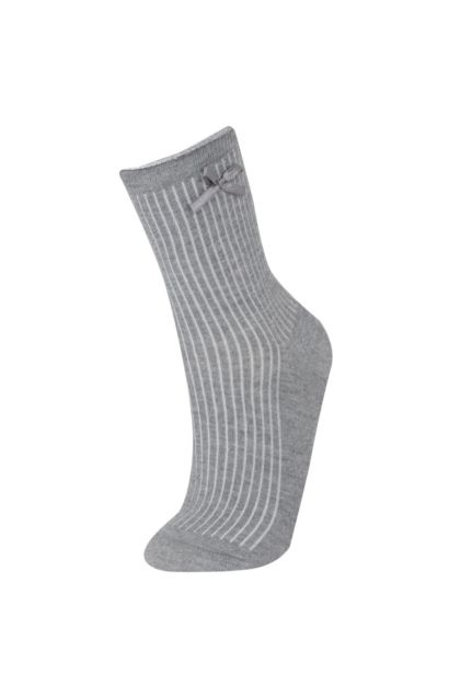 Kız Çocuk Kurdele 3'lü Pamuklu Uzun Çorap