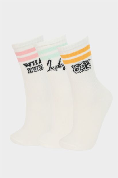 Rahat Lastikli 3'lü Pamuklu Uzun Çorap Kız Çocuk