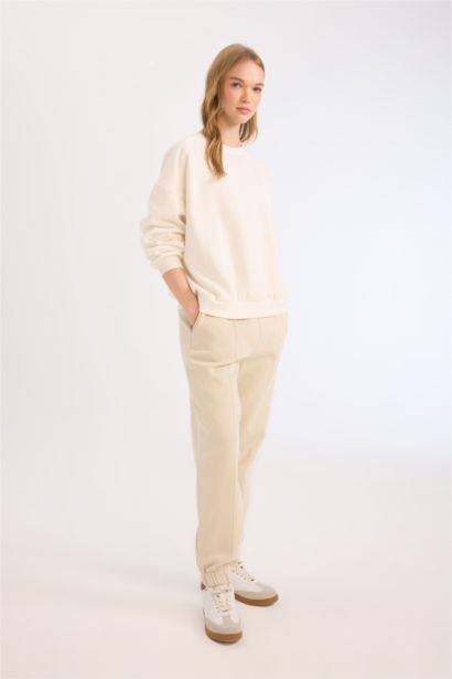 Basic Elastic Waist Leg Thick Jogger Sweatpants