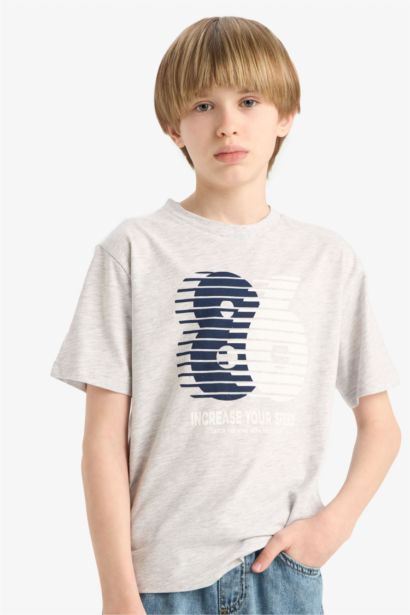 تيشيرت مطبوع قصة عادية برقبة مستديرة