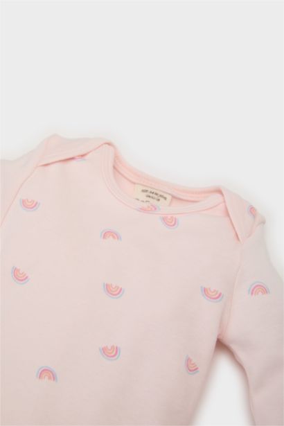 Baby Girl Newborn Crew Neck Rainbow Printed Snap Body