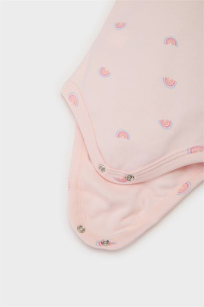 Baby Girl Newborn Crew Neck Rainbow Printed Snap Body