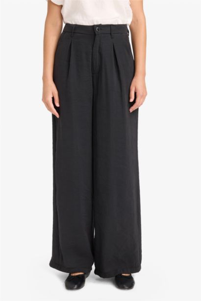 Carrot Fit High Waist Wide Leg Modal Trousers