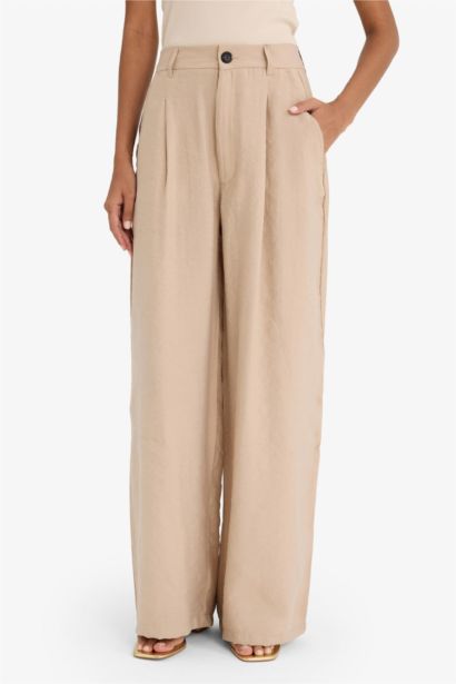 Carrot Fit High Waist Wide Leg Modal Fabric Trousers