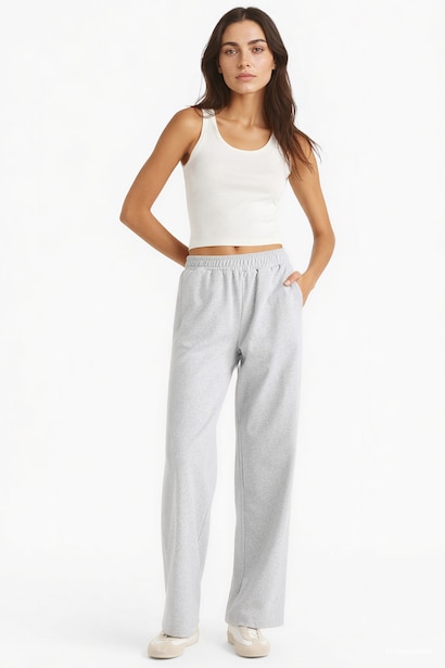 Straight Fit Thin Sweatshirt Fabric Trousers