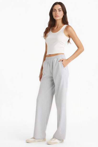 Straight Fit Thin Sweatshirt Fabric Trousers