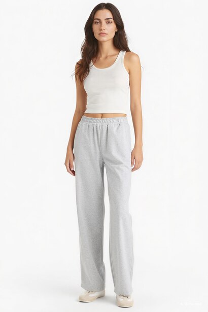 Straight Fit Thin Sweatshirt Fabric Trousers