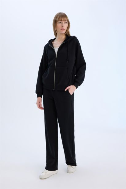 Straight Fit Thin Sweatshirt Fabric Trousers