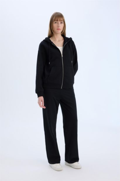 Straight Fit Thin Sweatshirt Fabric Trousers