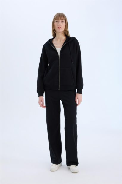Straight Fit Thin Sweatshirt Fabric Trousers