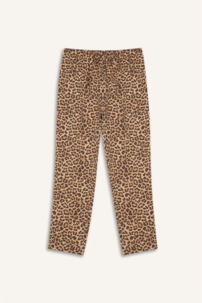 Carrot Fit Leopard Modal High Waist Straight Leg Trousers