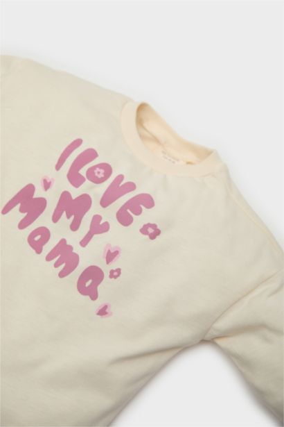 بودي بنات كم طويل مطبوع برقبة مستديرة من قطعتين