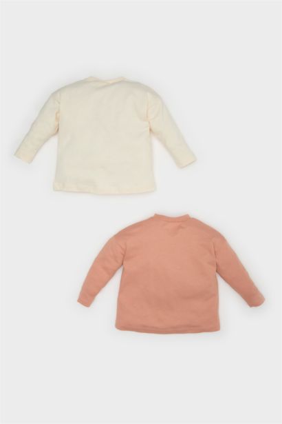 بودي بنات كم طويل مطبوع برقبة مستديرة من قطعتين