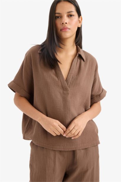 بلوزة نص ردن موسلين قصة عادية بياخة عريضة