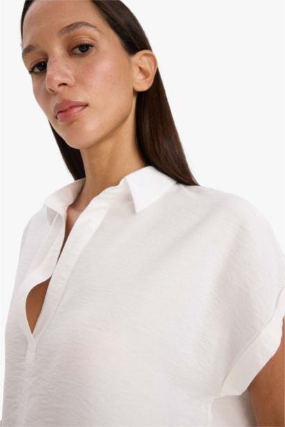 Regular Fit Shirt Collar Short Sleeve Blouse
