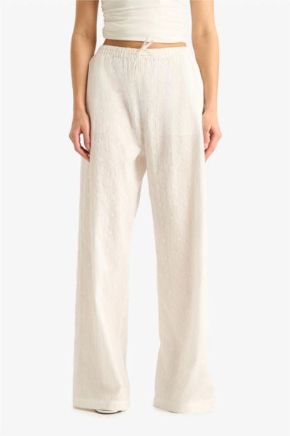 بنطلون مخرم وايد ليج برجل واسع بجيب وخصر مطاطي