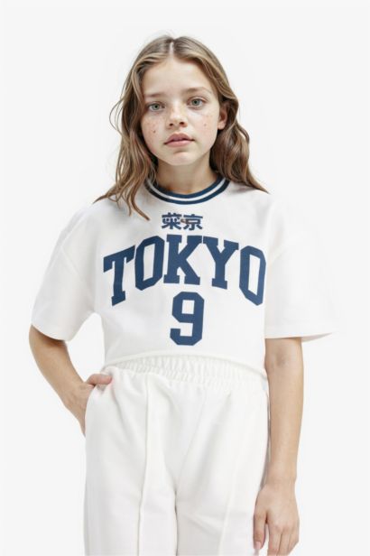 2'li Takım Baskılı Kısa Kollu Tişört Beli Lastikli Eşofman Altı Kız Çocuk