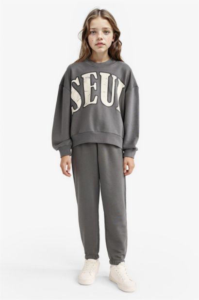 2'li Takım Baskılı Sweatshirt Eşofman Altı Kız Çocuk