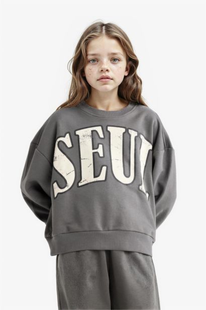 2'li Takım Baskılı Sweatshirt Eşofman Altı Kız Çocuk