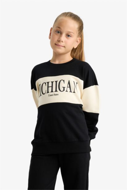 2'li Takım Baskılı Sweatshirt Eşofman Altı Kız Çocuk