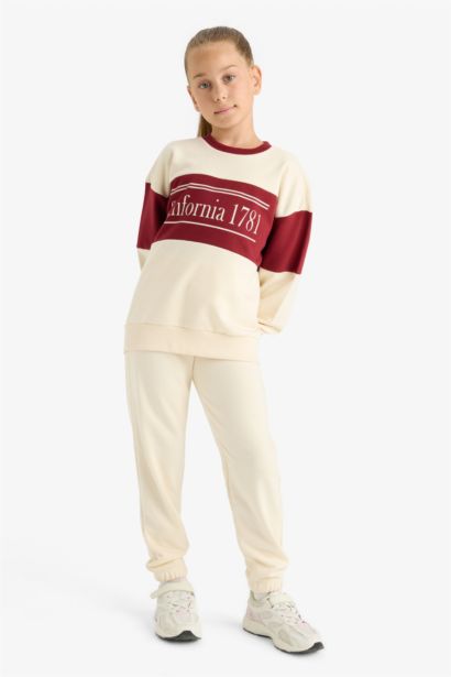 2'li Takım Baskılı Sweatshirt Eşofman Altı Kız Çocuk