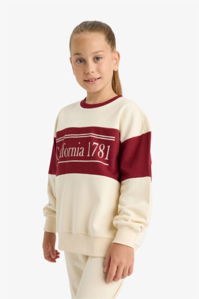 2'li Takım Baskılı Sweatshirt Eşofman Altı Kız Çocuk