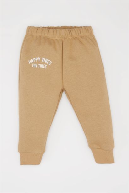 طقم بيبي اولادي سويت شيرت وسويت بانتس بطبعة شعار قصة عادية - قطعتين