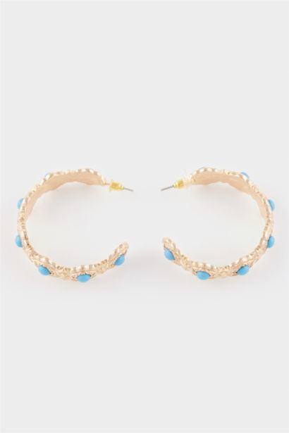 Женские серьги-кольца с голубым цветочным мотивом, золотые