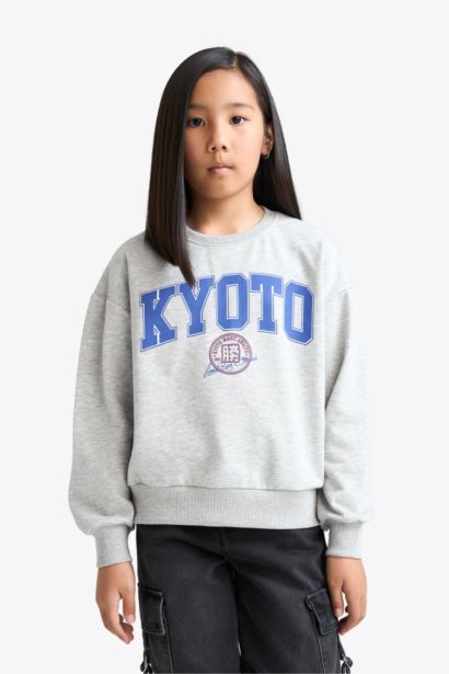 Girl Relaxed Fit Crew Neck Printed 2 Piece Sweatshirt
