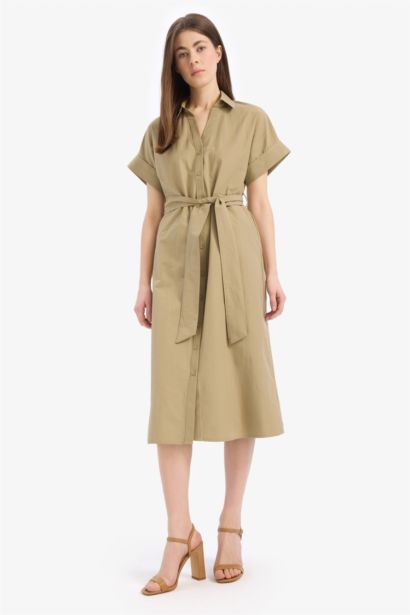 Shirt Collar Poplin Midi Dress