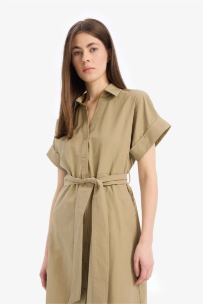 Shirt Collar Poplin Midi Dress