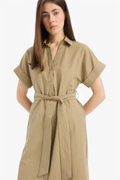 Shirt Collar Poplin Midi Dress