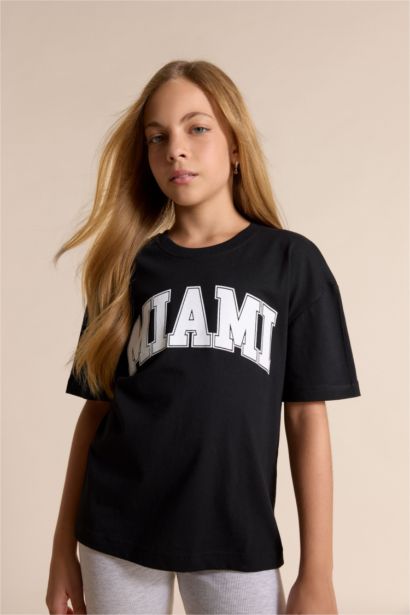 Girl Relax Fit Crew Neck Printed Short Sleeve T-Shirt