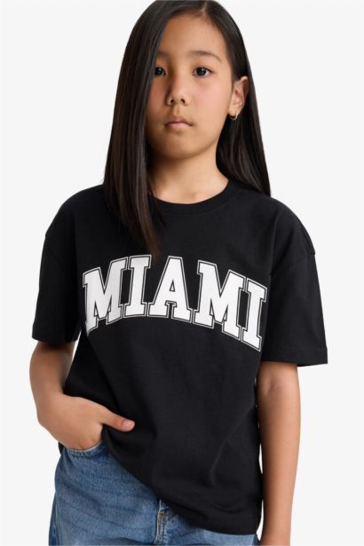 Girl Relax Fit Crew Neck Printed Short Sleeve T-Shirt