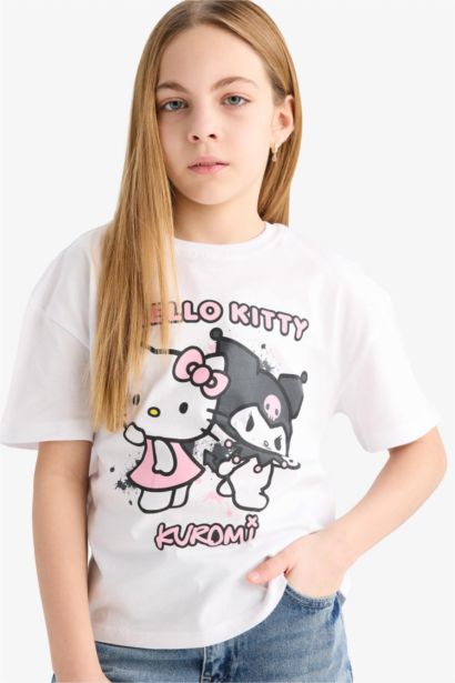 Hello Kitty Relax Fit Bisiklet Yaka Kısa Kollu Tişört Kız Çocuk