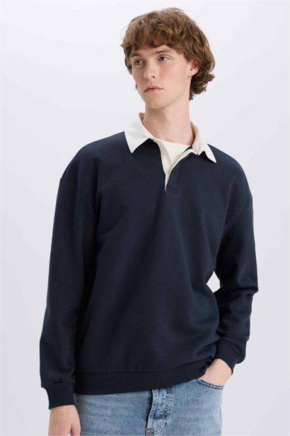 Boxy Fit Polo Yaka Sweatshirt