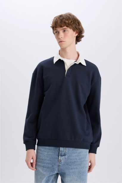 Boxy Fit Polo Yaka Sweatshirt