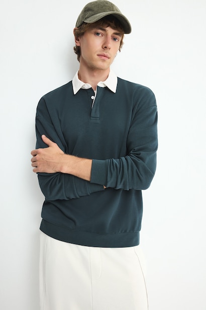 Boxy Fit Polo Collar Sweatshirt