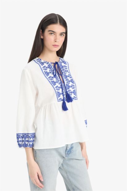 Regular Fit Crew Neck Long Sleeve Blouse