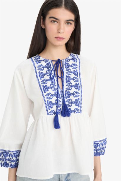 Regular Fit Crew Neck Long Sleeve Blouse