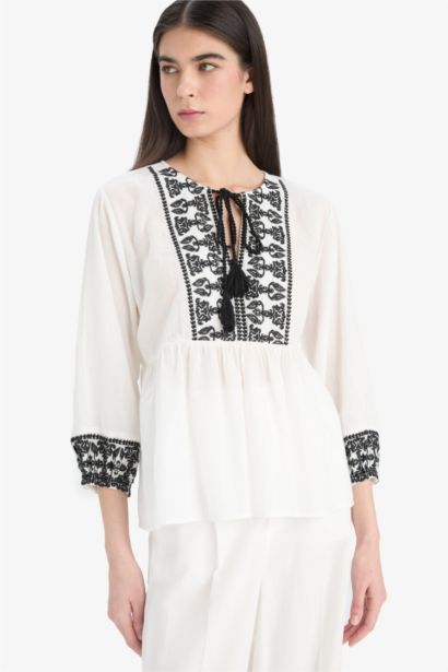 Regular Fit Crew Neck Long Sleeve Blouse