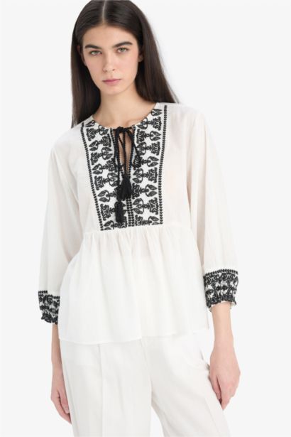 Regular Fit Crew Neck Long Sleeve Blouse