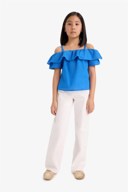 Blouse à volants et épaules dénudées à manches courtes pour fille