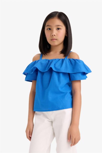 Blouse à volants et épaules dénudées à manches courtes pour fille