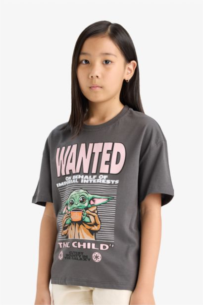 Star Wars-Mandalorian Relax Fit Bisiklet Yaka Kısa Kollu Tişört Kız Çocuk